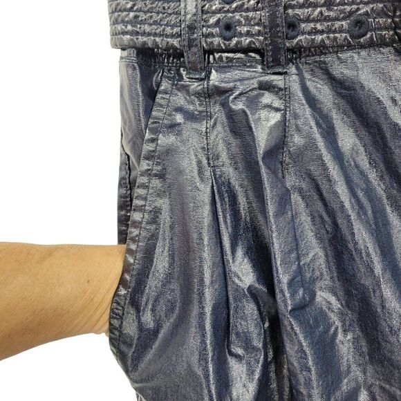 Free People Pants Faux Leather High Rise Paperbag Tapered Belted Metallic 4 - Picture 6 of 17